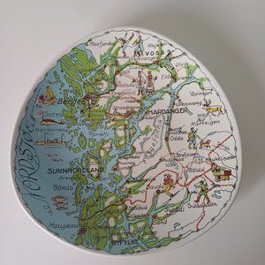 Vintage STAVANGERFLINT Norway Norge Map Silk Screen Design Decoration Plate 7''